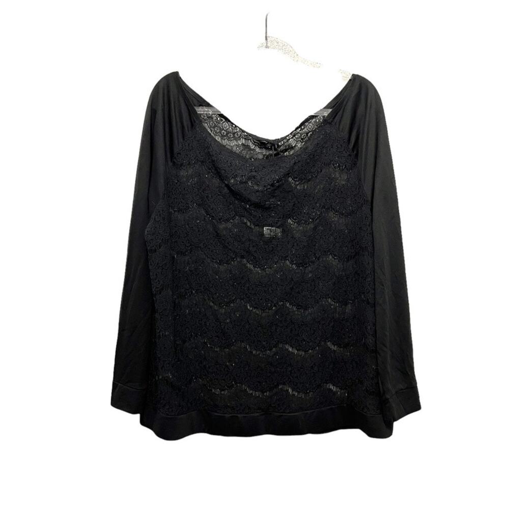 Poetic Justice Lace Top Blouse Drape Neck Unlined New Women's 2X Black Sexy Chic
